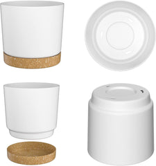 Ghiveci de flori ZMTECH cu diametrul de 25 cm pentru plante de apartament, ghivece de flori din plastic cu farfurie și găuri de drenaj, ghivece rotunde pentru plante de interior și exterior (set de 2, alb)