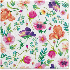 PAW - Șervețele 3 straturi (33 X 33 Cm) I 20 bucăți I Perfect pentru zile de naștere, petreceri, nunți, comuniuni și sărbători I Decorațiuni de masă șervețele de hârtie colorate - Flori colorate Flora I Aranjament floral