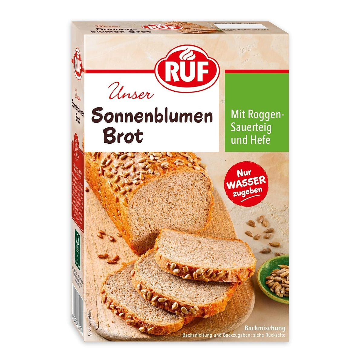 RUF Sonnenblumen Brot, Nur Wasser Addenden, Brotbackmischung Mit Sonnenblumenkernen, Brotteigmischung Mit Roggen-Sauerteig Und Hefe Für Sonnenblumenkernbrot, 1 X 410G Naty Shop 410 G (opakowanie 1Er)