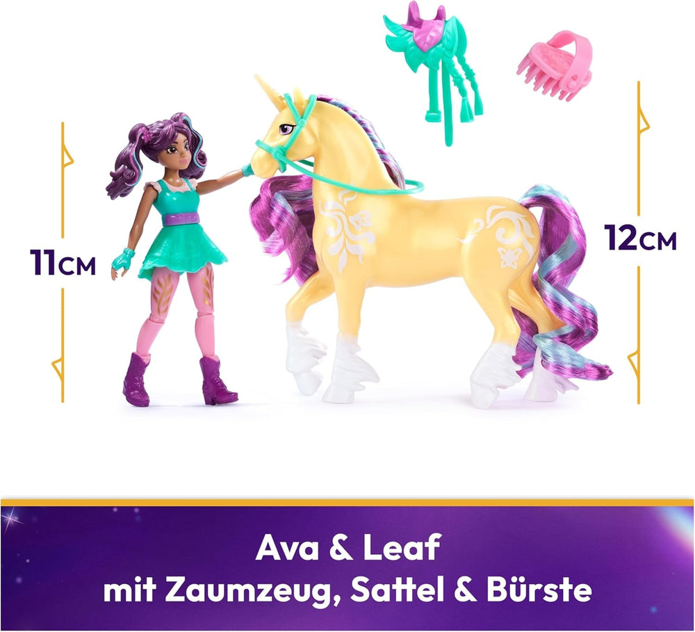 Unicorn Academy AVA și Unicorn Leaf Set - Figurine originale de aproximativ 12 cm înălțime din popularul serial Netflix Cu două accesorii și perii de păr Pentru jocuri de rol imaginative, pentru copii cu vârsta de 4 ani și peste Action figures Naty Shop