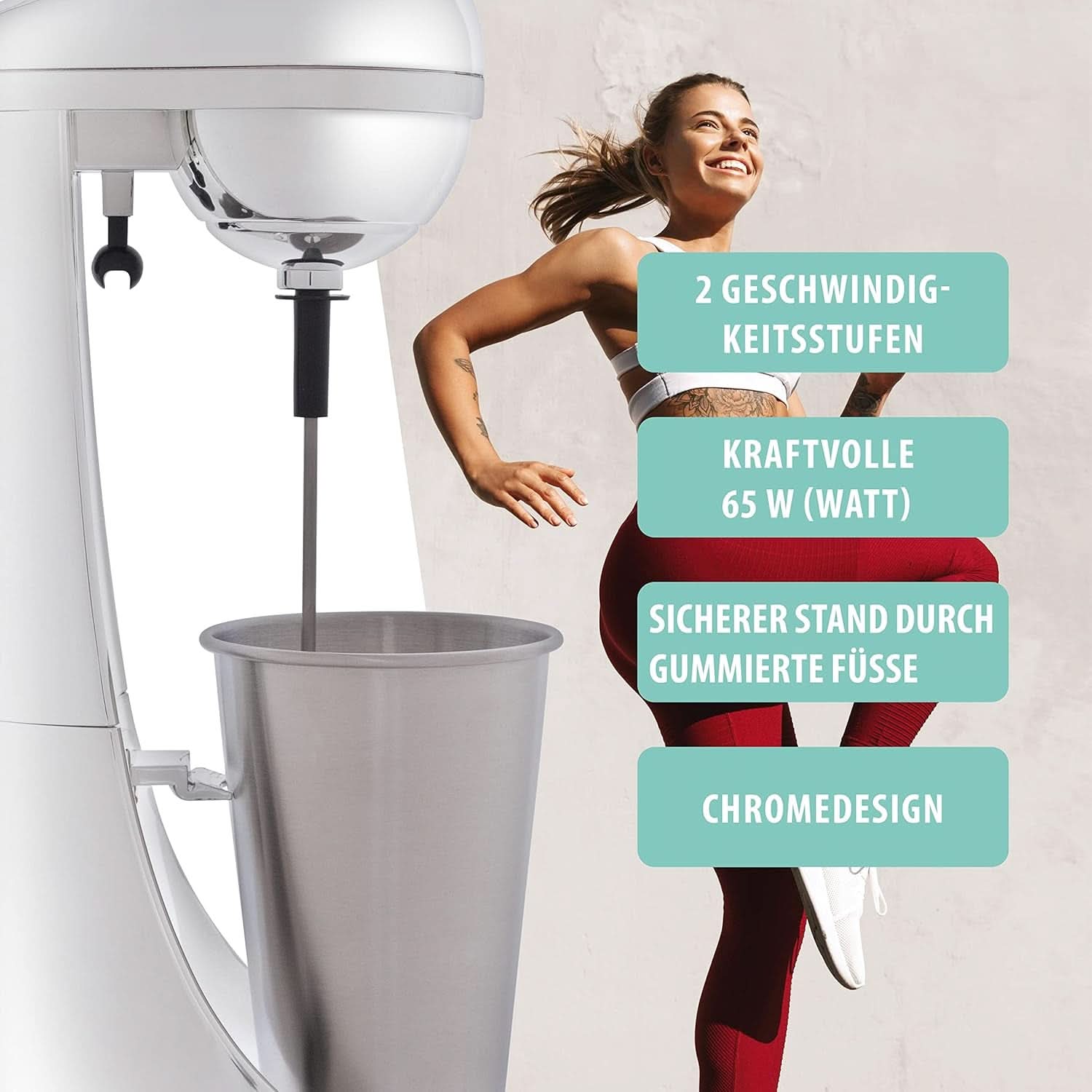 Clatronic® Barmixer U. Milchaufschäumer | Maszyna do smoothie | 650 ml Edelstahlbehälter | Praktischer Becherhalter | Mikser | 2 Geschwindigkeitsstufen | Silnik Kraftvoller 65 W | Chromdesgin | BM 3472 Kuchnia Naty Shop