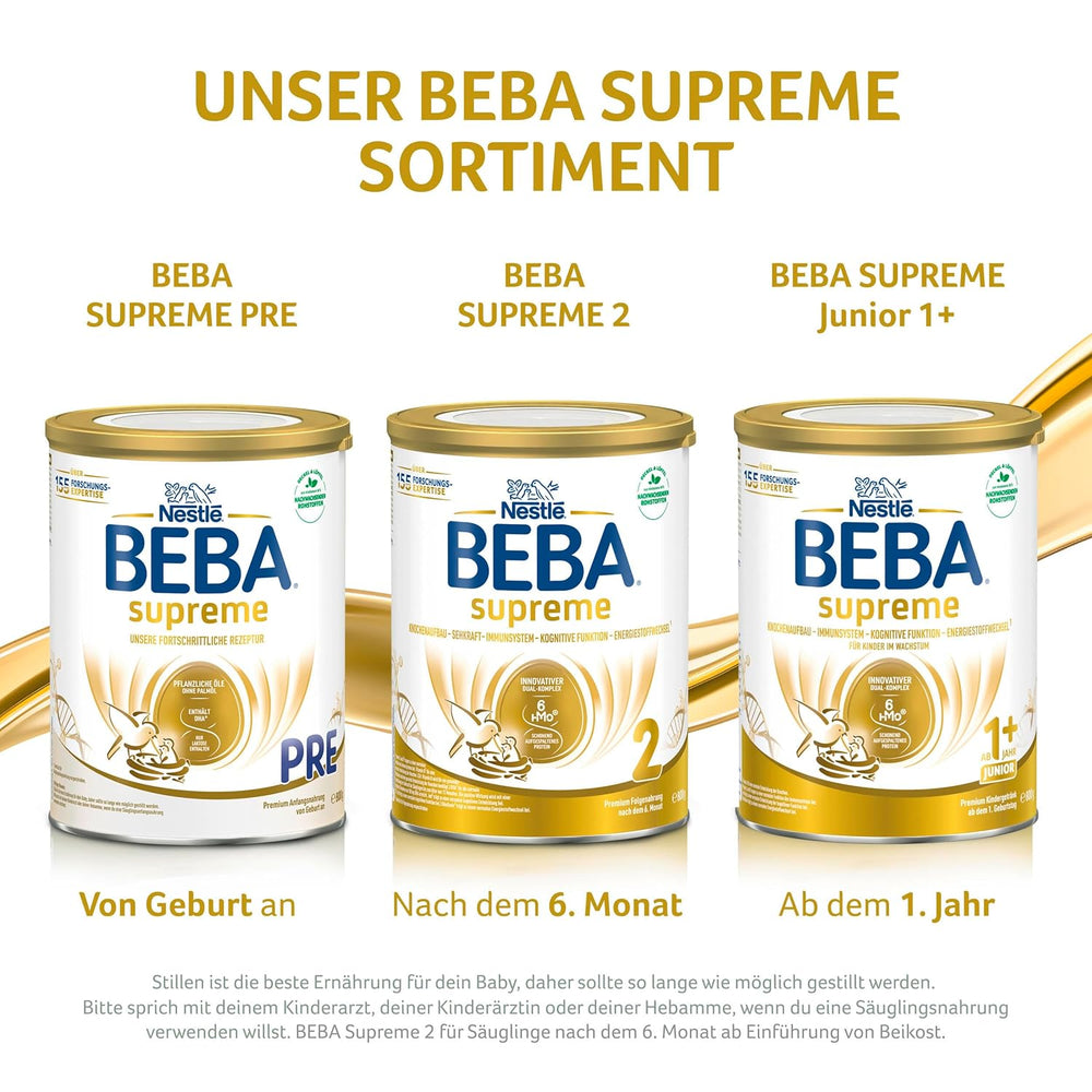 BEBA SUPREME JUNIOR 1 Plus - Napój dla dzieci od 1 roku, z kompleksem 6 HMO, bez laktozy, bez oleju palmowego, bez oleju rybnego, żywność dla małych dzieci, mleko w proszku dla niemowląt, opakowanie 6 szt. (6 x 800g)