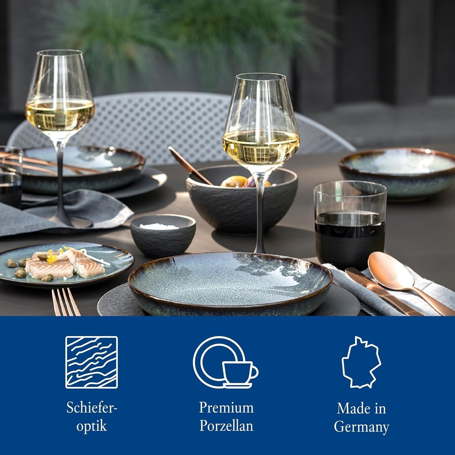 Villeroy & Boch – Manufacture Rock Starter-Set 6 Teilig Schwarz, Spülmaschinenfest, Mikrowellensicher, Geschirr Set Schwarz Matt, Tafelservice, Essgeschirr, Premium Porzellan Seturi vesela masa Naty Shop