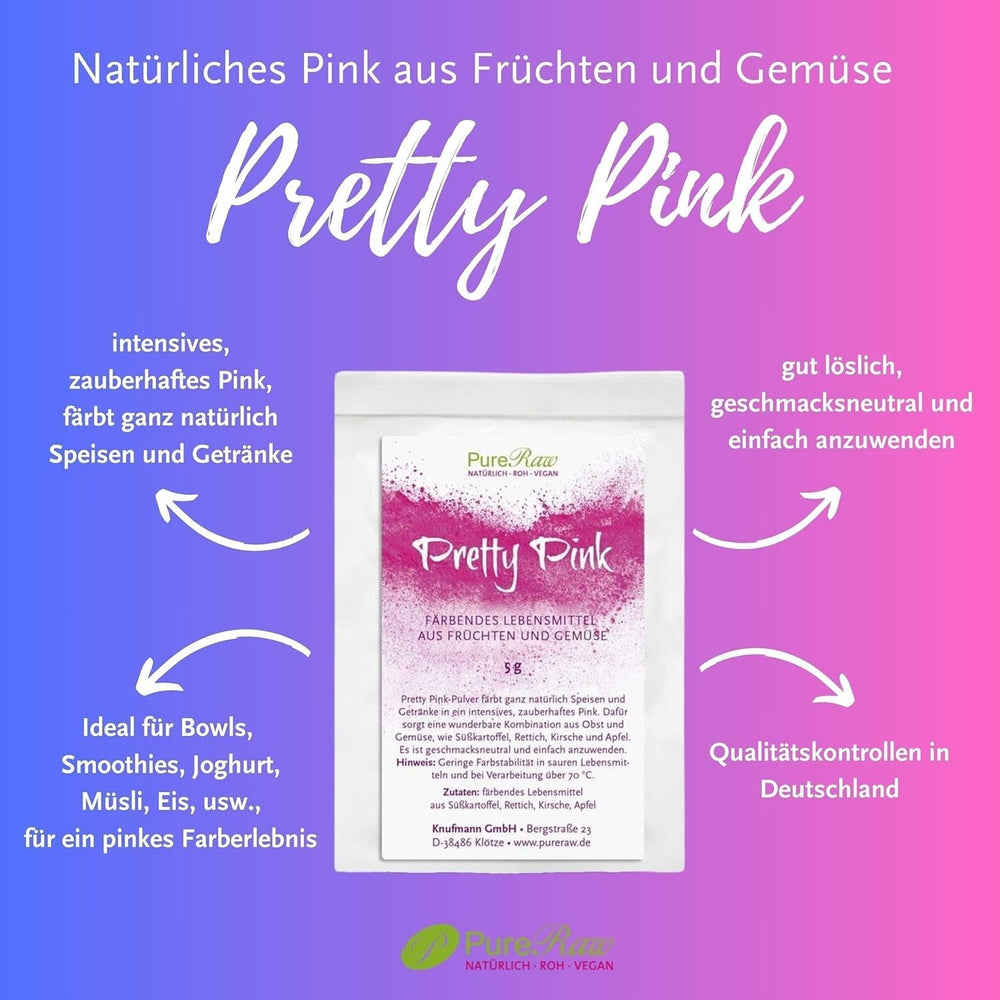 Pretty Pink Natürliche Lebensmittelfarbe Pulver Rosa (Roh Vegan) Pastel Rose Bis Intensiv Rosa-Rot - Essbare Farbe Für Lebensmittel Aus Früchten Und Gemüse - Naturalny barwnik spożywczy | Sklep Pureraw 5G Naty