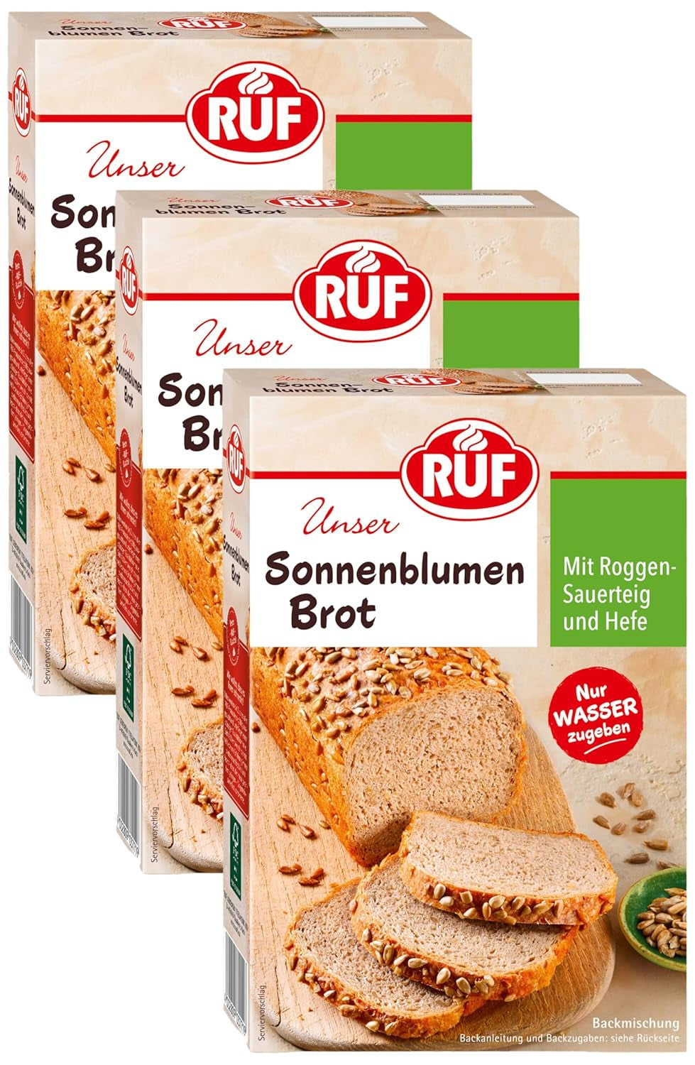 RUF Sonnenblumen Brot, Nur Wasser Addenden, Brotbackmischung Mit Sonnenblumenkernen, Brotteigmischung Mit Roggen-Sauerteig Und Hefe Für Sonnenblumenkernbrot, 1 X 410G Naty Shop 410 G (opakowanie 3Er)
