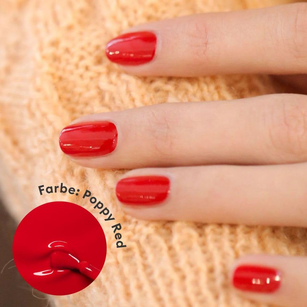 Manucurist Green™ System Rot (Poppy Red) Nagellack Set – Nägel Selber Machen - Vegan: 1 Fettlöser, 1 Base Coat und Top Coat, 1 Nagellack Poppy Red, Trocknungstropfen– Geschenke für Frauen
