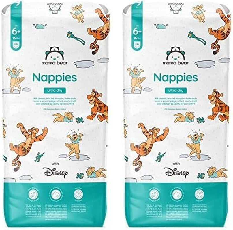 Marka Amazon: pieluszki Mama Bear Disney Ultra Dry, rozmiar 3 (4–9 kg) – pudełko miesięczne, białe, 172 szt. (2 opakowania po 86 szt.)