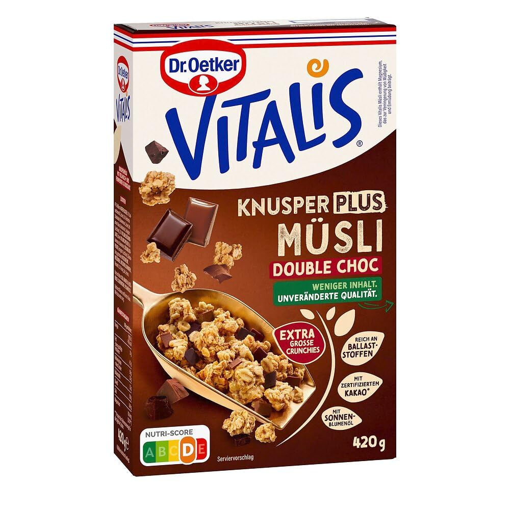 Dr. Oetker Vitalis KnusperPlus Double Chocolate: Chrupiące musli z mleczną i gorzką czekoladą, opakowanie 7 szt. (7 x 450 g)