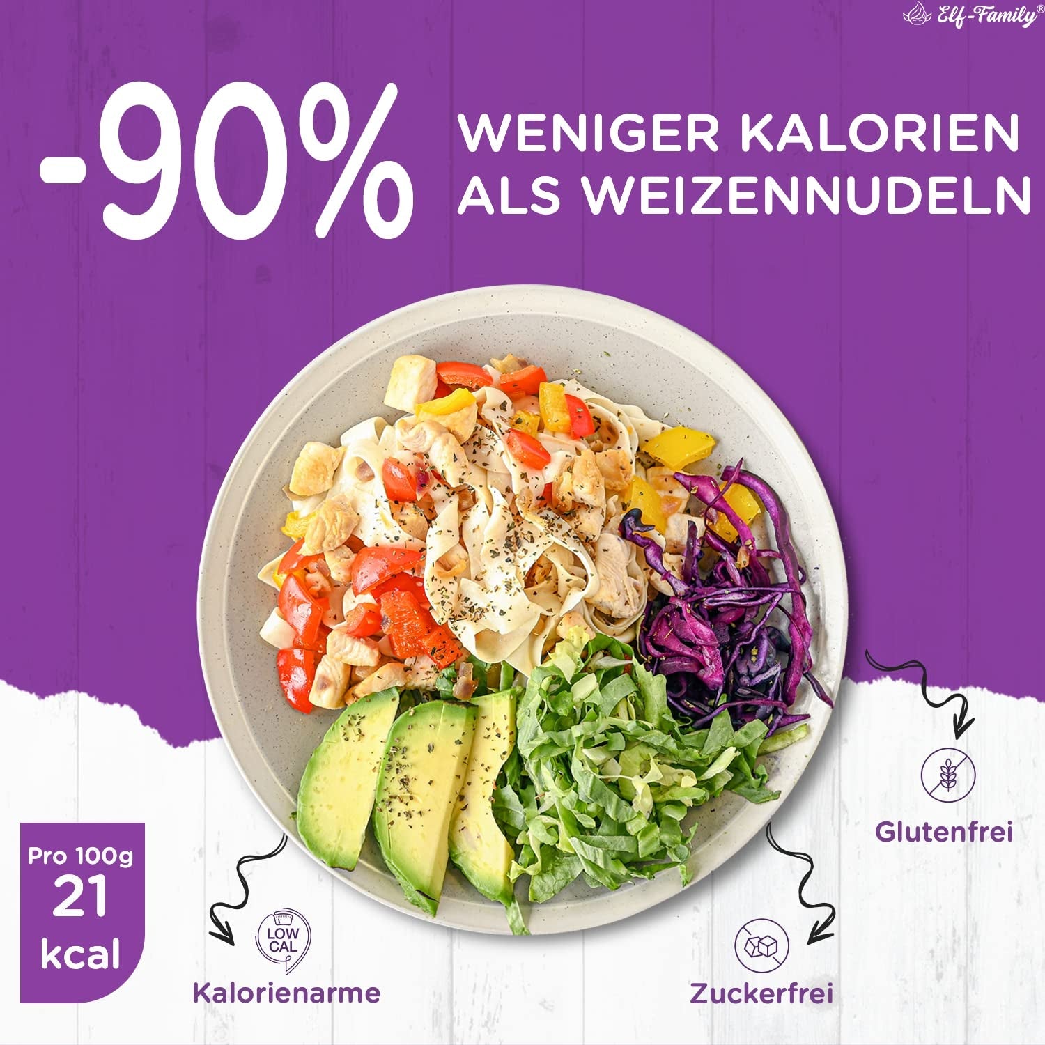 Tăiței Konjac Premium din Thailanda, Vegani, Fără Gluten - 240g x Pachet de 6 (12 pachete), Tăiței Shirataki Elf-Family, Tăiței Instant, Paste/Keto/Conținut scăzut de carbohidrați/Conținut scăzut de calorii/Fără zahăr - Spaghete și Fettuccine