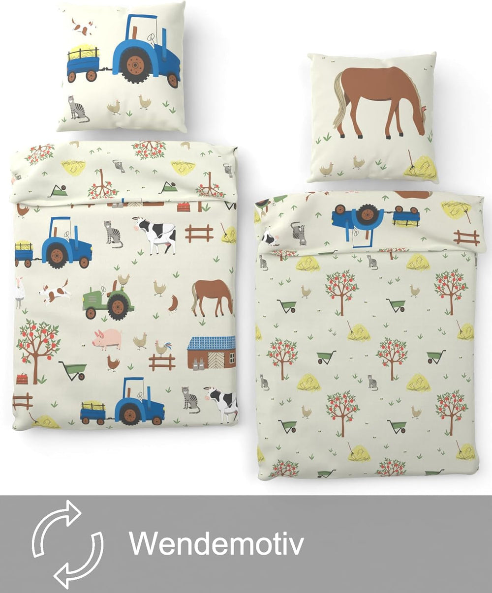 Skybrands Kinder Bettwäsche Tiere 135X200 Bauernhof Kinderbettwäsche Bagger Traktor Baumwolle Kinderbettwäsche 2Tgl. Sklep Für Jungen Und Mädchen Naty