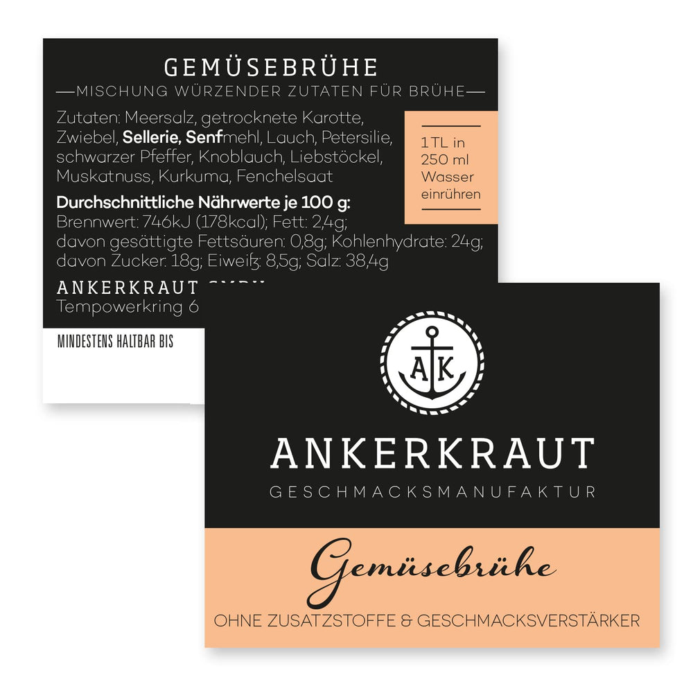 Ankerkraut Gemüsebrühe, ohne Gemsckverstärker, ohne Zucker, 90g w szkle korkowym, Mischung würzender Ingredient für Brühe