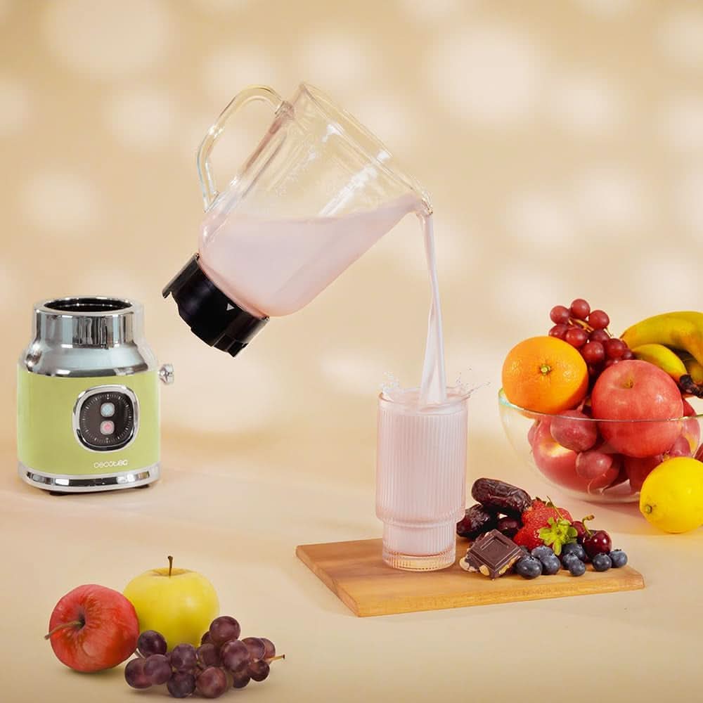 Mikser stojący Cecotec Retro Retrotwist w kolorze zielonym. 800 W Maximale Leistung, funkcja impulsowa, 4-Klingen-Messer Mit Schwarzer Titanbeschichtung Und 1L Krug, Vintage-Design w Grün Kitchen Naty Shop