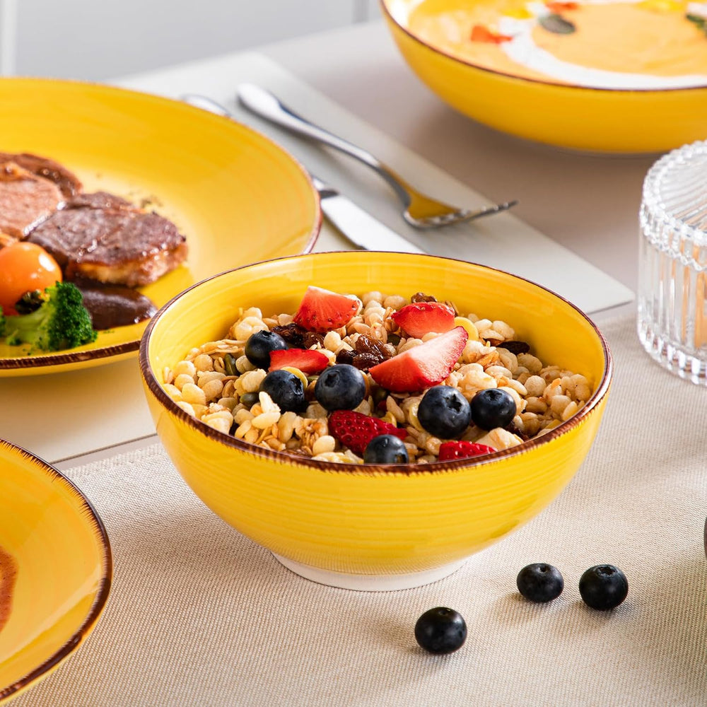 Set de veselă pentru 6 persoane, set de veselă din gresie Vancasso Bonita cu 24 de piese, set de veselă modern combinat cu 6 farfurii de cină, 6 farfurii de salată, 6 farfurii de supă și 6 boluri