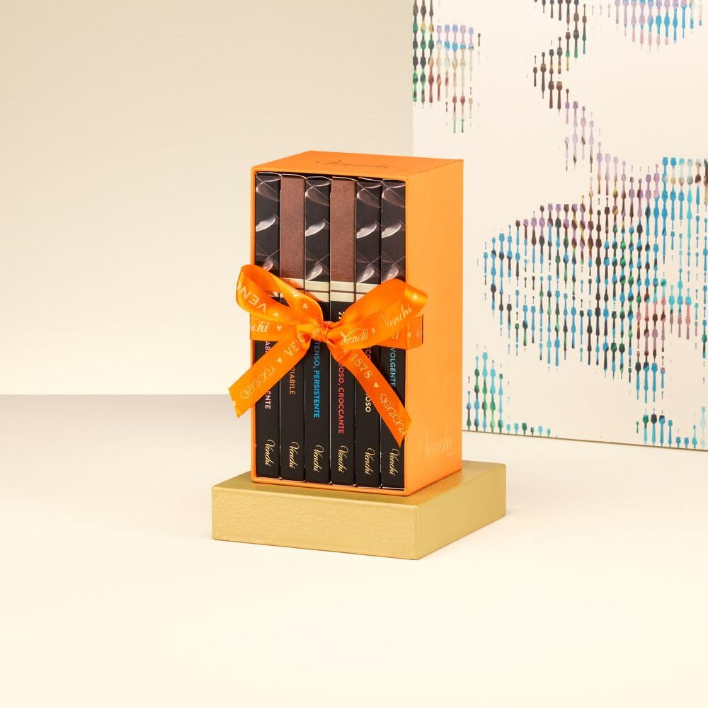 Venchi, Set de 6 tablete de ciocolată neagră extra asortată, 436 grame Bomboane de Ciocolata Naty Shop