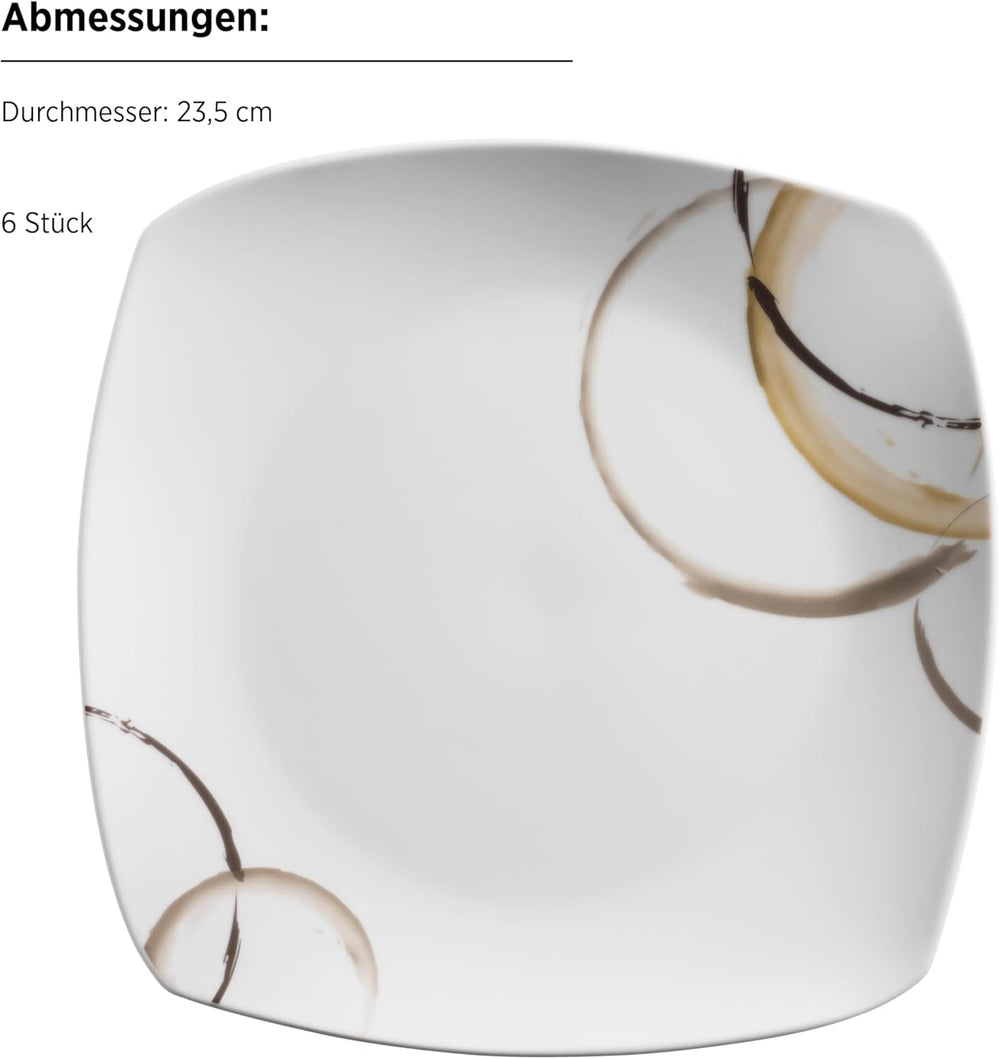 Set de veselă combinat MÄSER Nela, serie 30 piese, set de veselă pătrat pentru 6 persoane, alb/maro