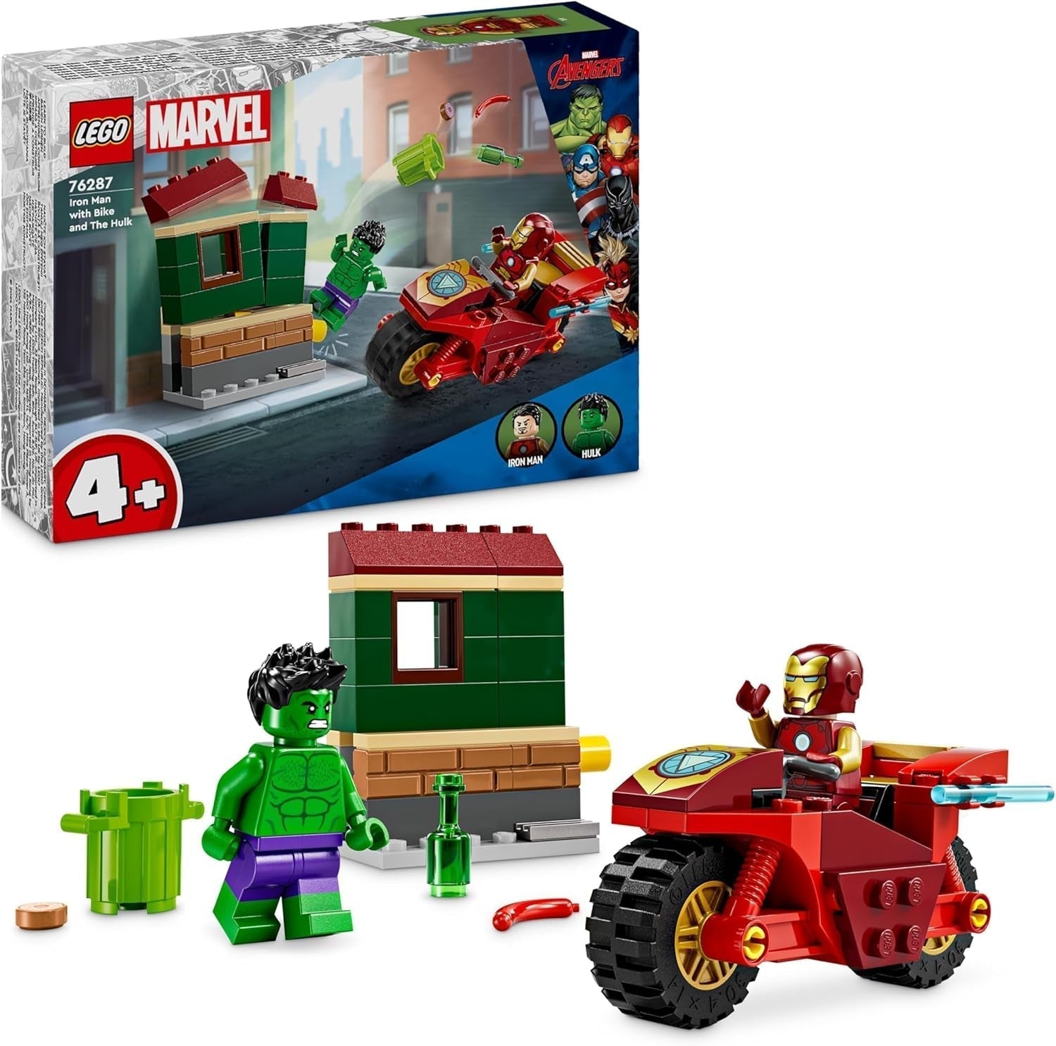 LEGO Marvel Iron Man z rowerem i Hulkiem, zabawka do budowania superbohatera dla dzieci, zestaw kolekcjonerski z rowerami i minifigurkami, prezent dla dziewcząt i chłopców w wieku 4 lat 76287 Zestawy do budowania Besuche den LEGO-Store Default Title