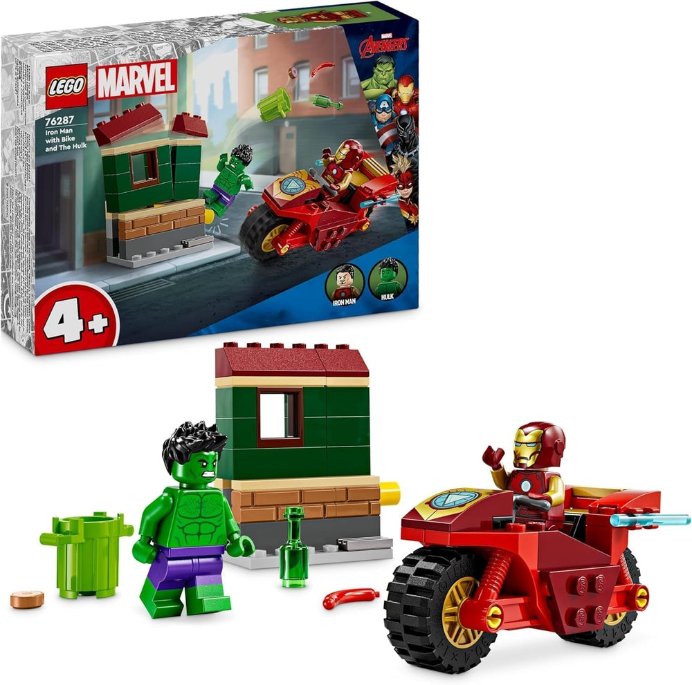 LEGO Marvel Iron Man z rowerem i Hulkiem, zabawka do budowania superbohatera dla dzieci, zestaw kolekcjonerski z rowerami i minifigurkami, prezent dla dziewcząt i chłopców w wieku 4 lat 76287 Zestawy do budowania Besuche den LEGO-Store Default Title