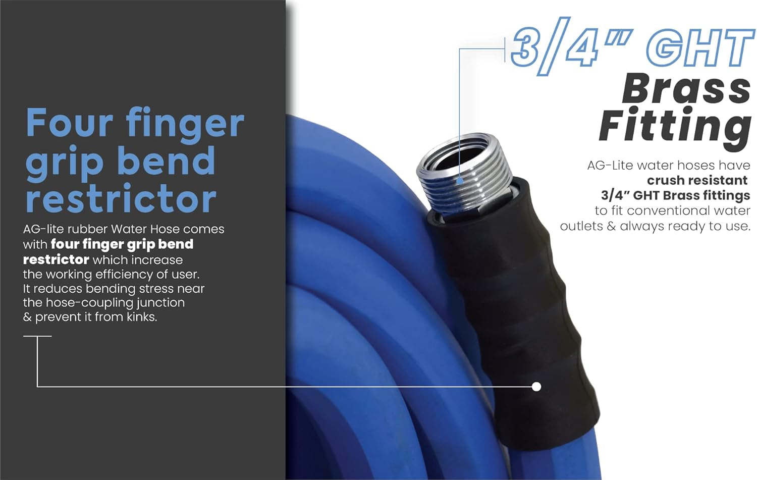 Furtun de grădină din cauciuc AG-Lite BSAL5810, pentru apă caldă și rece, ultra-ușor și super-rezistent, 1,6 cm x 3 m