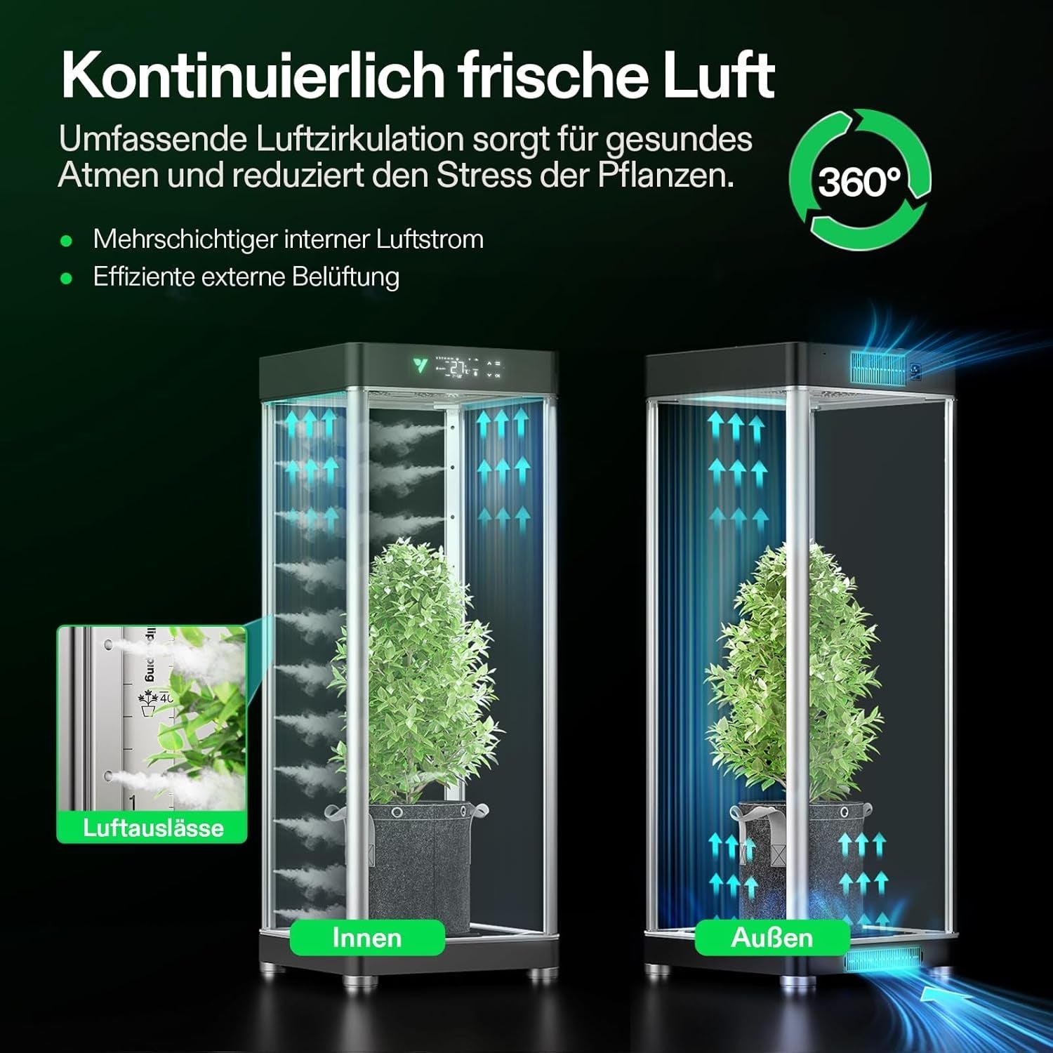 Cutie de creștere inteligentă VGrow All-in-One, sistem profesional cu lampă de creștere Samsung LM301H EVO, sistem avansat de circulație și ventilație, irigare, alimentare cu nutrienți pentru hidroponie de interior