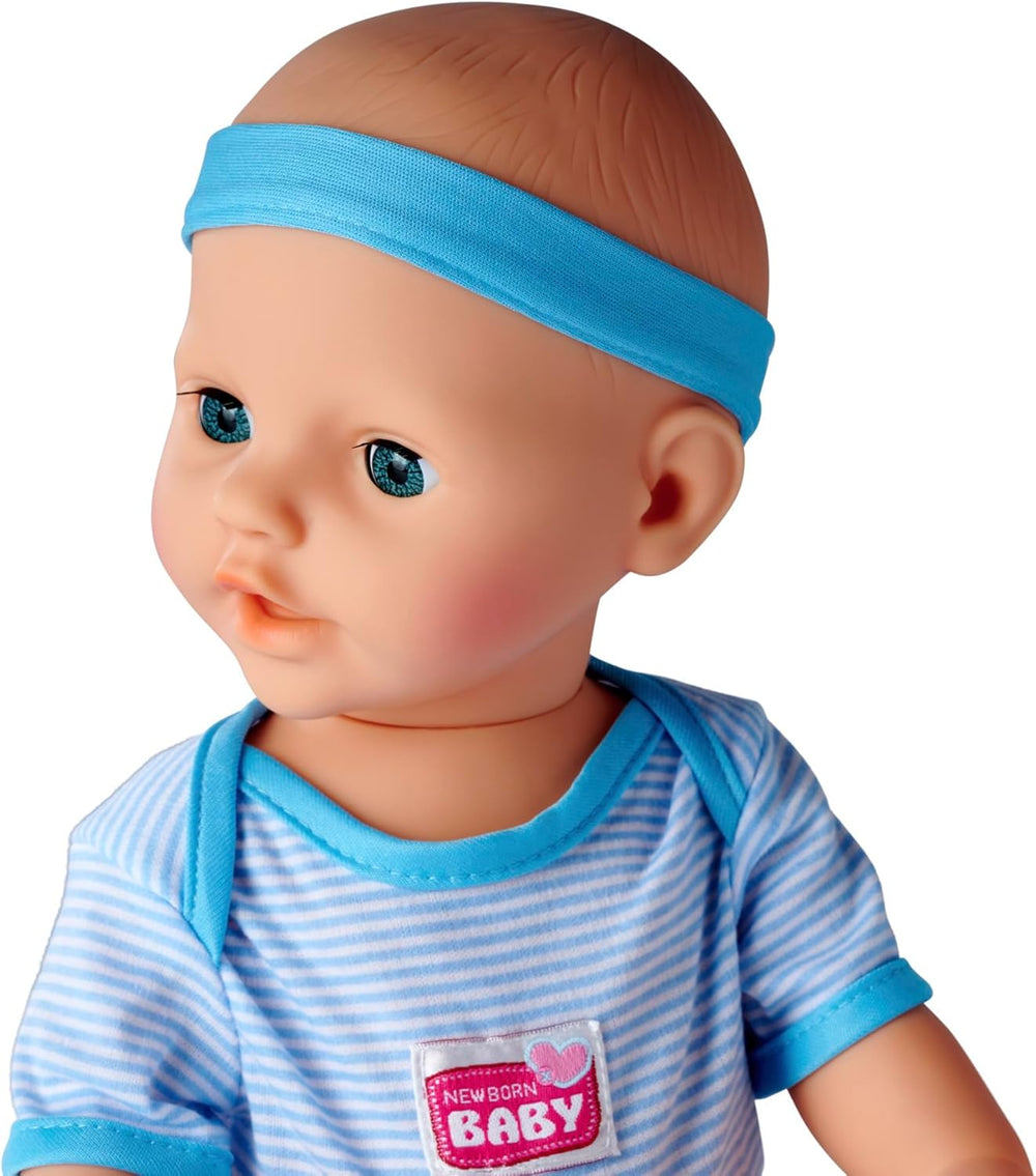Simba 105030044 - Păpușă nou-născută - Băiat, Păpușă din vinil integral cu ochi adormiți, funcție de băut și ud și accesorii, 8 piese, 43 cm, Păpușă bebeluș, vârste 3+