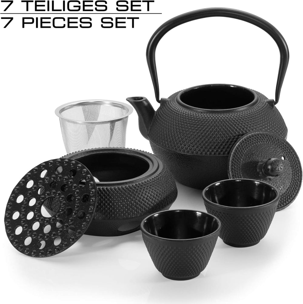 Set de ceai tradițional din fontă Dimono: ceainic, încălzitor și 2 cești de ceai