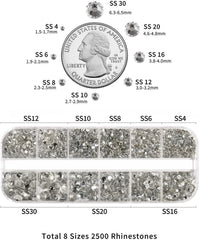 Beadsland 2500Pcs Glas Nailart Strasssteine Kristall Flatback Edelsteine Runde, ​​Für Handwerk Gemischt 8 Größen SS4 ~ SS30 Mit Picking Pinzette Und Stift (Kristall Weiss)