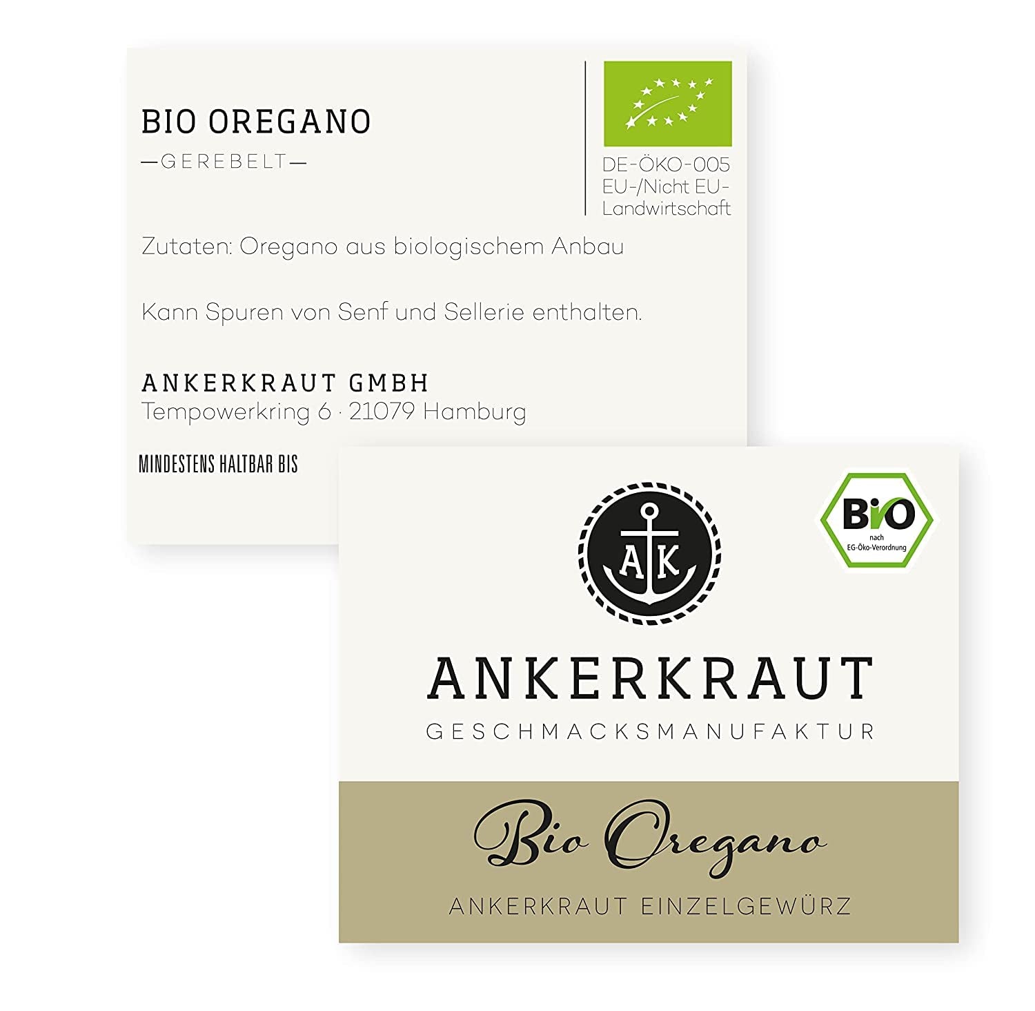 Ankerkraut BIO Oregano, gerebeltes Küchen-Kraut, 15 g w szkle korkowym, Bio-Qualität zum selber Sürzen, Gewürz mediterranean Küche für Pizza & Pasta
