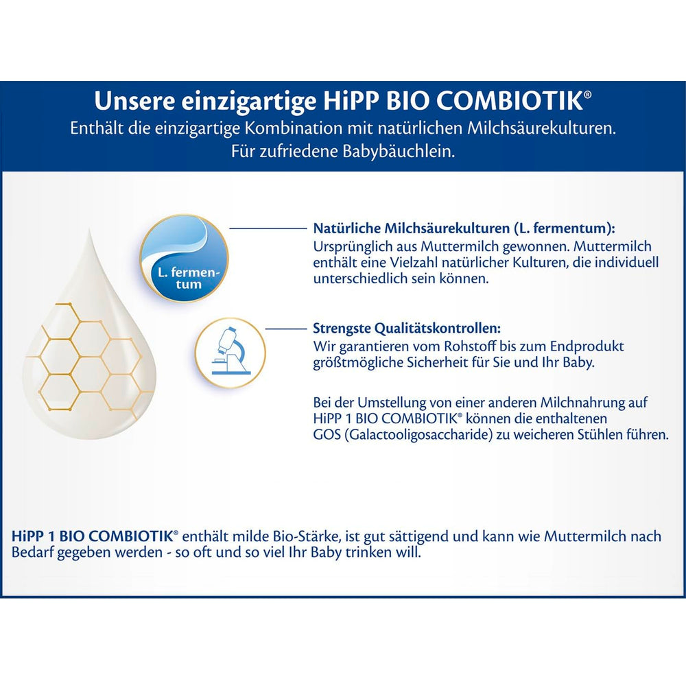 HiPP 1 Organic Combiotik (4 x 600g), mleko w proszku dla niemowląt od urodzenia, z naturalnymi kulturami kwasu mlekowego i łatwą w obróbce skrobią organiczną, najwyższej jakości organicznej