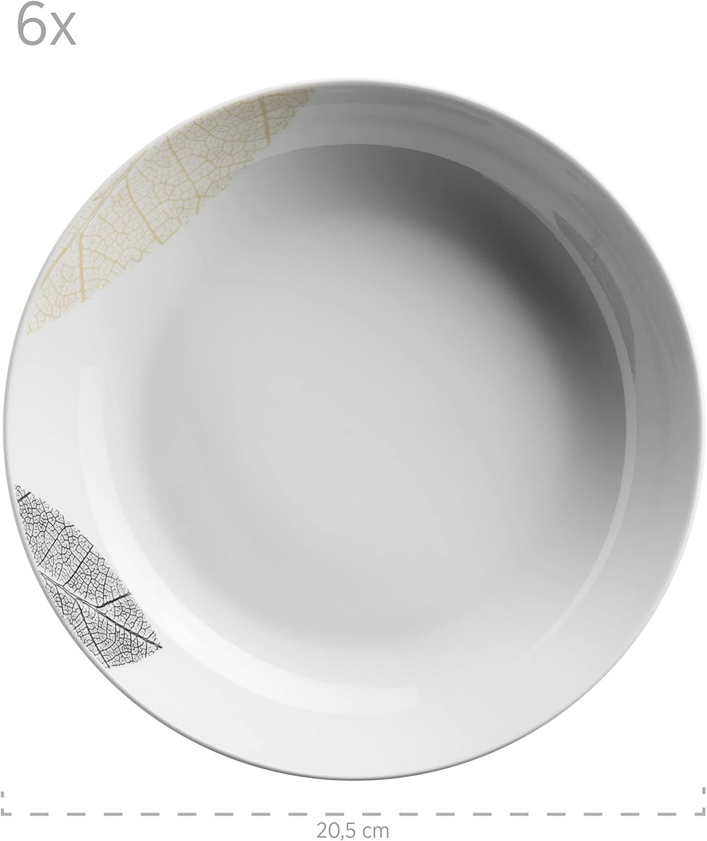 MÄSER 931215 Set de veselă frumos decorat pentru 6 persoane, serviciu combinat 30 de piese, cu forme fără rame, porțelan, alb