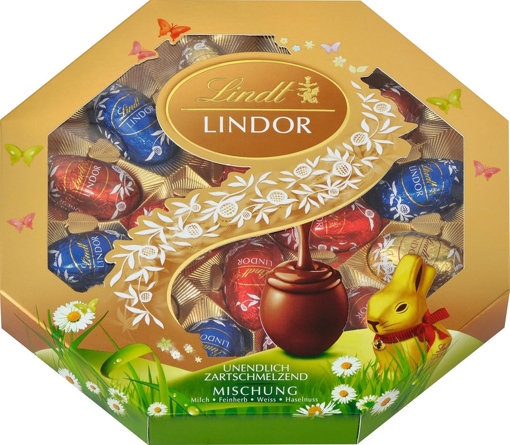Mieszanka Wielkanocna Lindt Czekolada LINDOR | Pudełko 144g | Rozpływające się w ustach jajka LINDOR w trzech wariantach: Czekolada mleczna, Czekolada gorzka, Orzech laskowy | Czekolada Wielkanocna | Prezent czekoladowy | 1 opakowanie