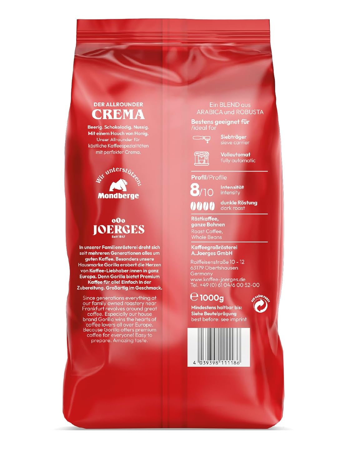 Joerges Super Bar Crema boabe de cafea 1 kg Gust corpolent, aromă intensă în fiecare ceașcă Cafea Naty Shop