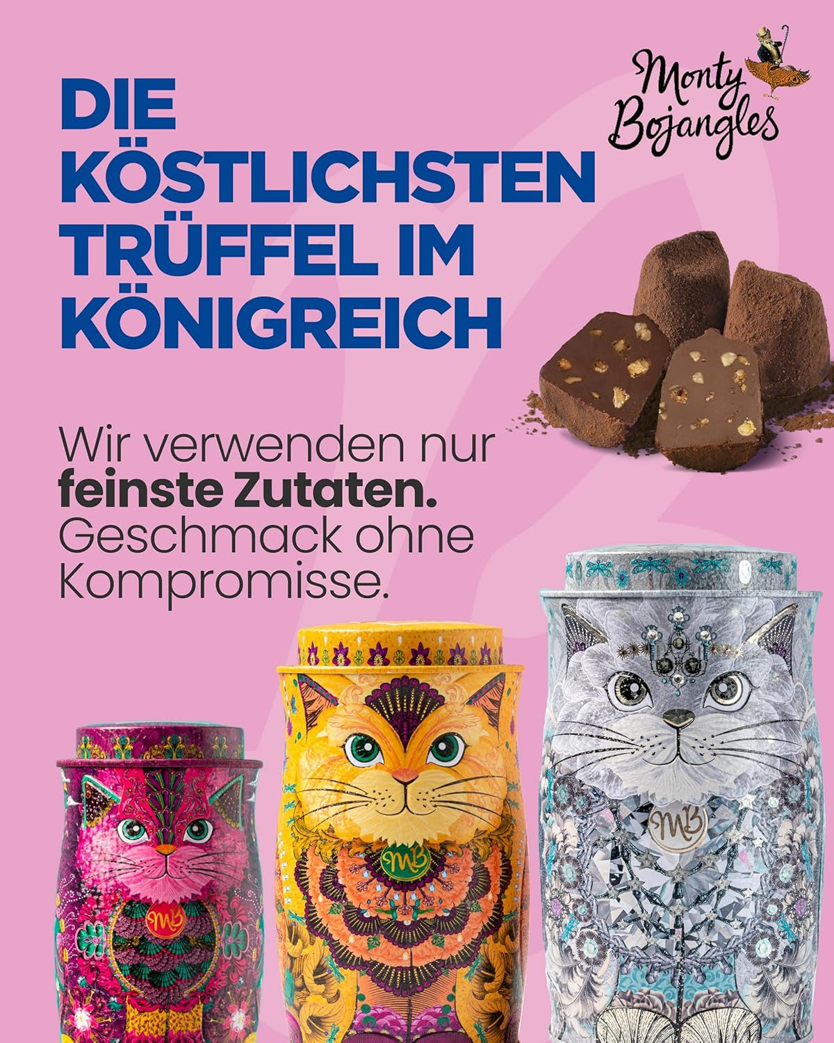 Monty Bojangles Savanna Gold Chocolate Trufle (135g) Praliny w proszku kakaowy Zestaw upominkowy w indywidualnym kształcie kota Pudełko kolekcjonerskie Flutter Scotch Flavor