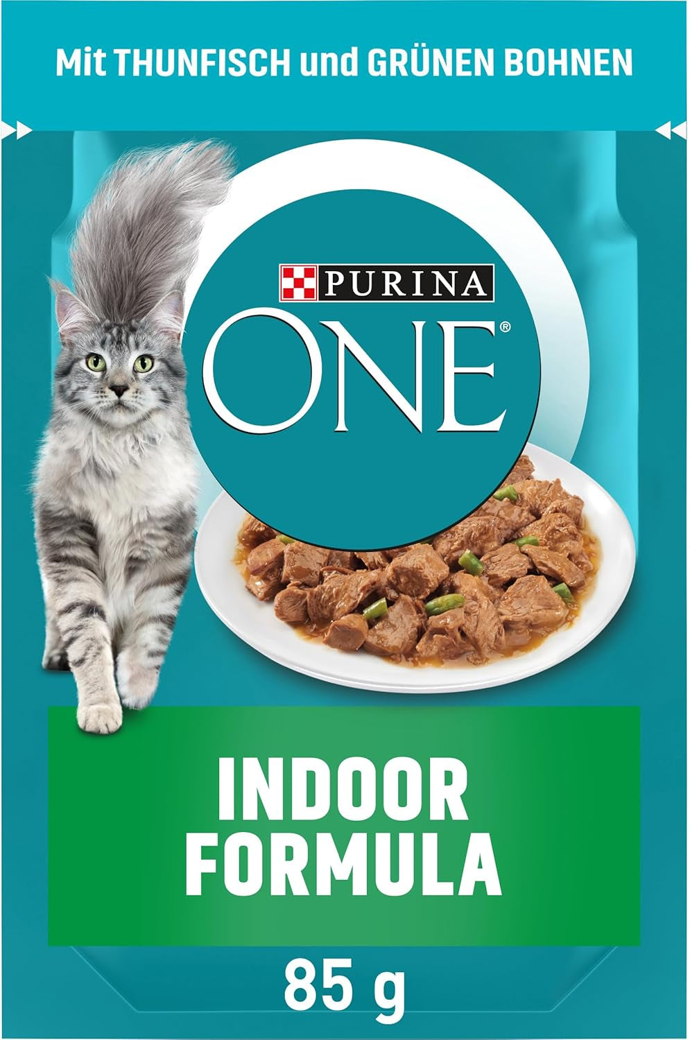Hrană umedă pentru pisici PURINA ONE Indoor Formula, bucăți fragede în sos pentru pisici de casă, cu ton, pachet de 26 (26 x 85g)