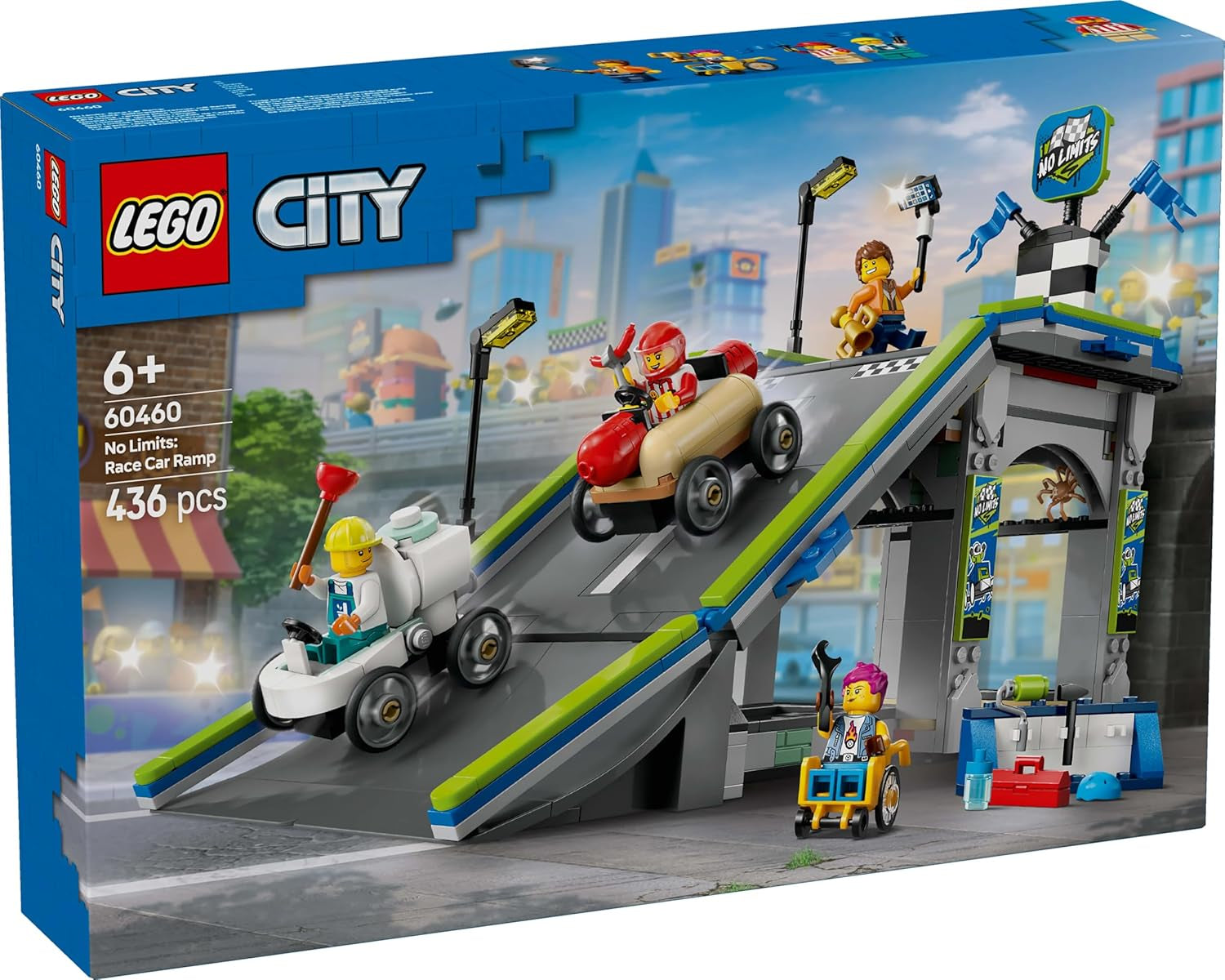 LEGO City No Limits: Wyścig w mydelniczce z rampą - Zabawka konstrukcyjna dla chłopców i dziewcząt od 6 lat - Zestaw z 2 mydelniczkami i 4 minifigurkami kierowców - Pomysł na prezent dla dzieci 60460 Zestawy do budowania Besuche den LEGO-Store