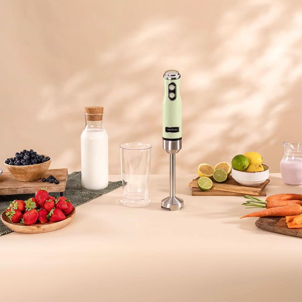 Cecotec Stabmixer Power Retrogreen 1200MAX Cream&Crush, Maximalleistung 1200 W, technologia Crossblades, 2 prędkości, Zubehörset Spülmaschinenfest, Spritzschutzhaube Kitchen Naty Shop