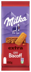 Milka Extra Biscoff Chocolate – Alpejska czekolada mleczna z chrupiącymi kawałkami ciastek Lotus Biscoff – 190g