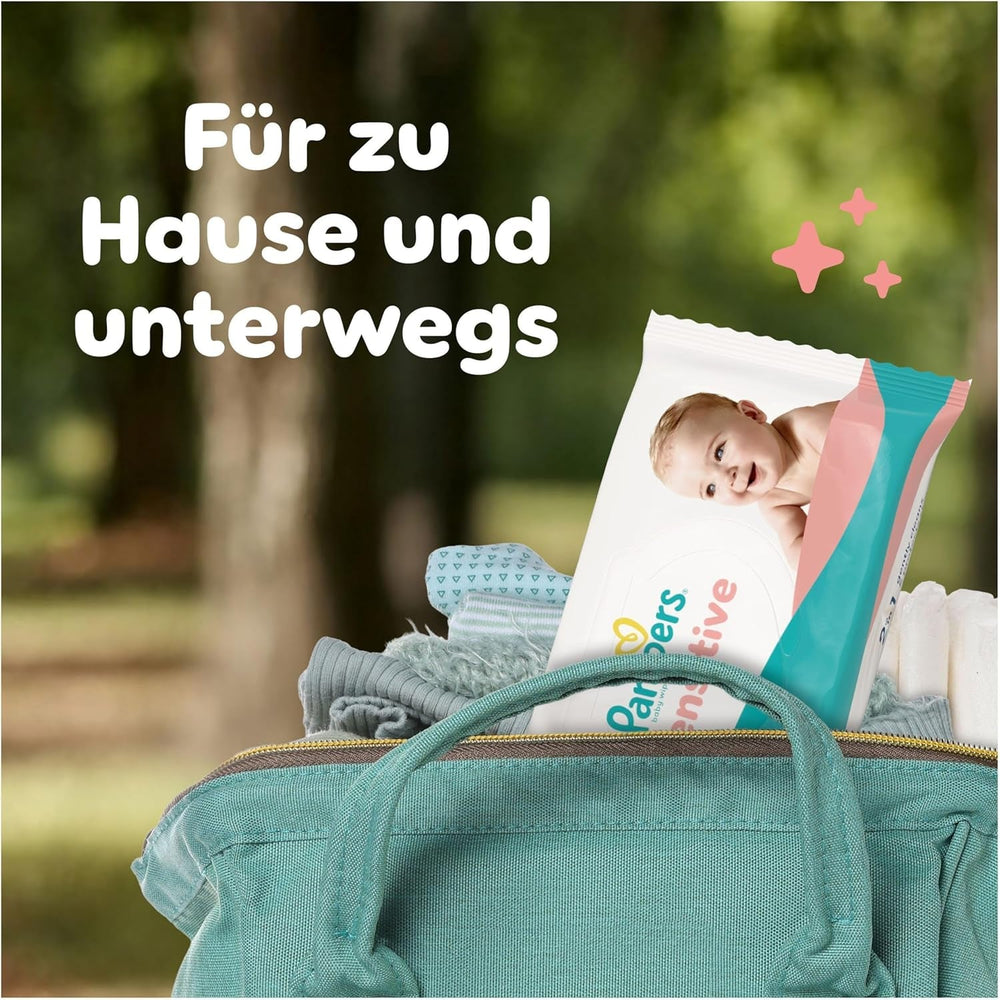 Șervețele umede Pampers Sensitive pentru bebeluși, 15 pachete a câte 80 de șervețele, 1200 de șervețele umede pentru bebeluși, curățare delicată 2 în 1 și protecție a pielii