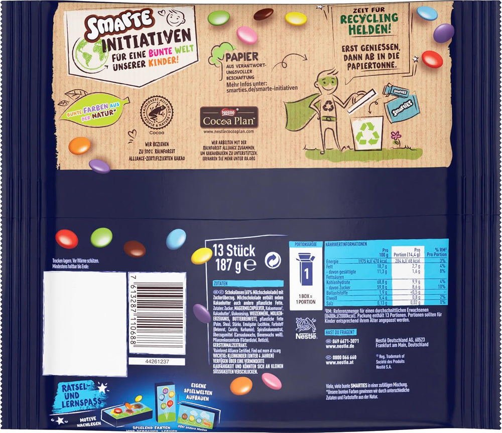 Nestlé SMARTIES Mini, mała soczewica w mlecznej czekoladzie, pakowana pojedynczo, opakowanie 16 szt. (16 x 187 g)