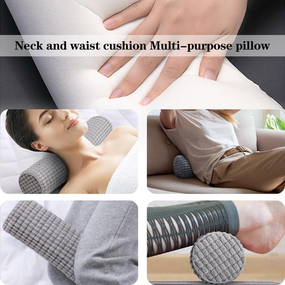 Rulou de gât cu capac, 11X45 cm pernă de călătorie cu spumă de memorie, pernă de gât de pluș lavabilă la fața locului pentru ameliorarea durerilor de gât, pernă de gât pentru casă, birou, călătorii Yoga cilindru rotund Perne ortopedice cervicale Naty Shop