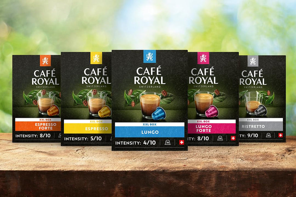 Café Royal Espresso Decaffeinato 36 Kapseln für Nespresso Kaffee Maschine - 5/10 Intensität - UTZ-zertifiziert Kaffeekapseln aus Aluminium (Packung mit 2)