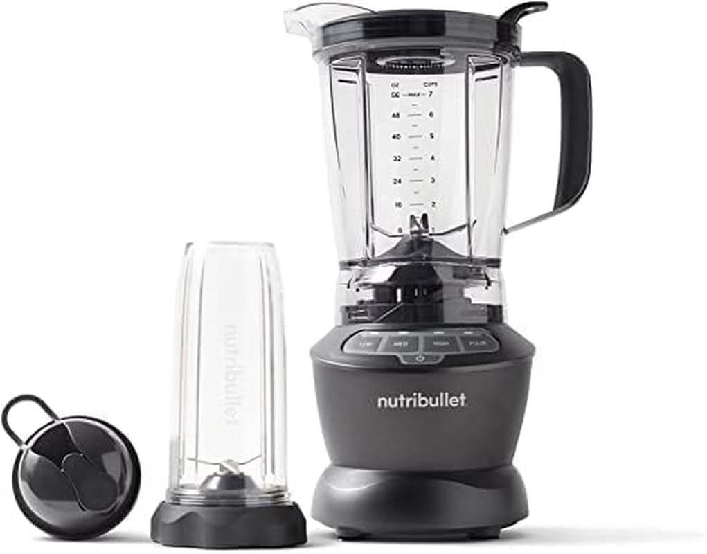 Pełnowymiarowy blender Nutribullet, mikser Elektrischer, wielofunkcyjny mikser Stabmixer, mikser Professioneller, 1000 Watt Leistung, 1,6 l Becher, Grau, NBF450DG Kitchen Naty Shop
