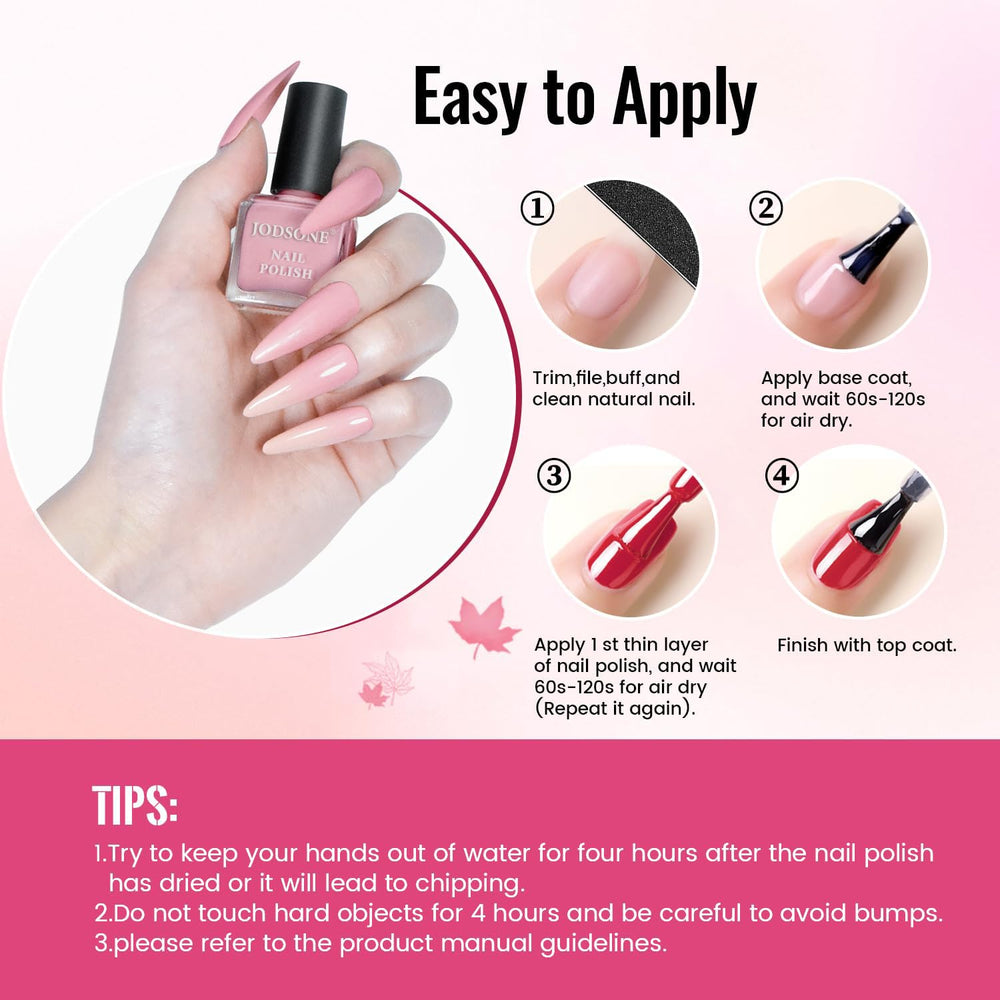 JODSONE 12-częściowy zestaw lakierów do paznokci, kombinacja 10 kolorów, 2 warstwy bazowe i warstwa wierzchnia, szybkoschnący lakier do paznokci dla amatorów i początkujących