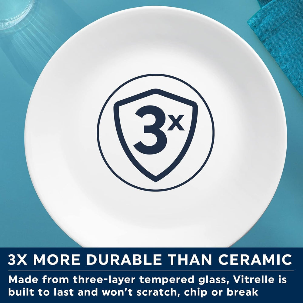 Set de veselă Winter Frost pentru 4 persoane, 12 piese, veselă premium din sticlă Vitrelle™ ultra-durabilă, se poate spăla în mașina de spălat vase, poate fi folosit la cuptorul cu microunde și la cuptorul cu microunde, design festiv de iarnă
