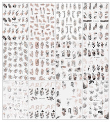 JMEOWIO Nagelsticker Rose Gold Schwarze Blume 12 Blatt Nail Art Sticker Selbstklebend Nagelaufkleber Frühlings Linie Abstraktes Blatt Dekoration Nageldesign Zubehör