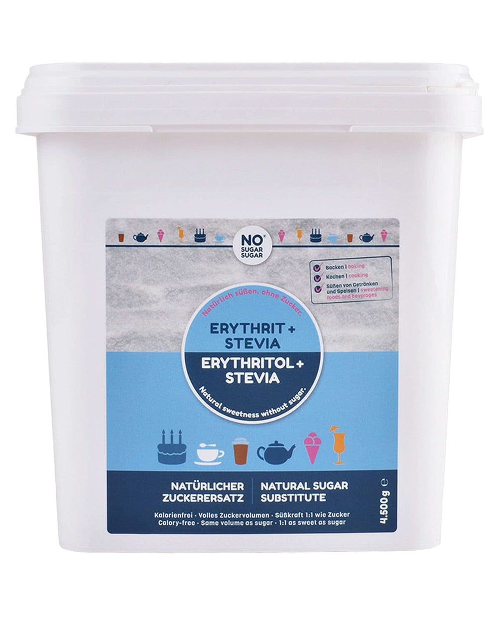 BEZ CUKRU, Erytrytol + Stewia Naturalny zamiennik cukru bez kalorii Słodycz 1:1 w porównaniu do cukru, bez smaku, 4,5 Kg Słodziki Naty Shop