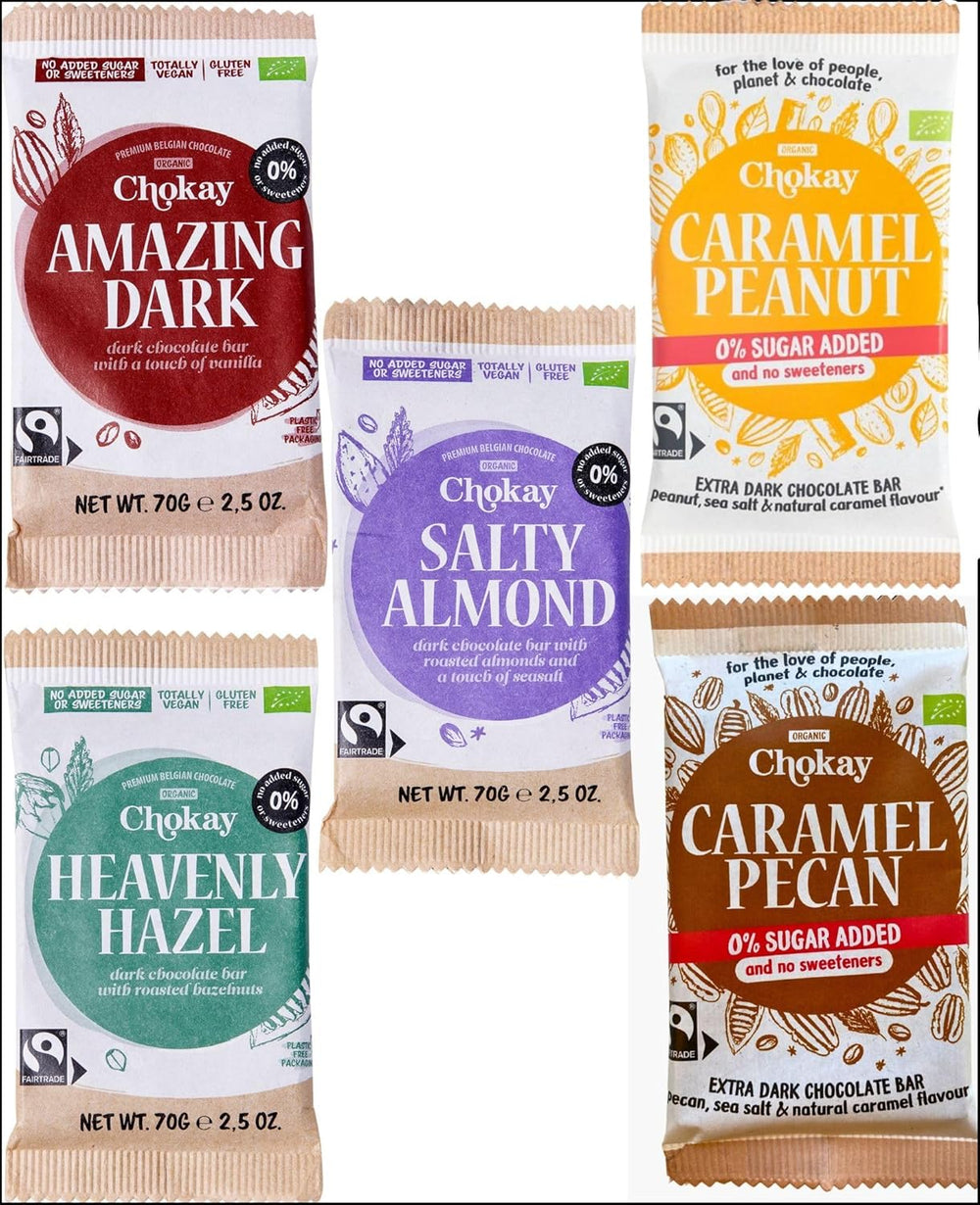 Organic Bar - 4-częściowy zestaw próbników/Amazing Black, orzech laskowy, karmel pekan, solony migdał/bez dodatku cukru, bez słodzików/WEGAŃSKI, BEZGLUTENOWY I SPRAWIEDLIWY HANDEL / 4 x 70g