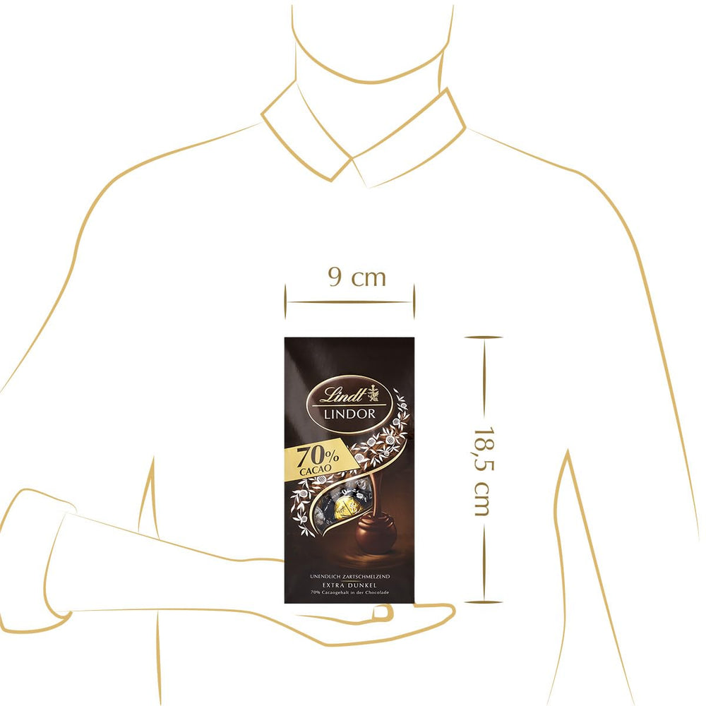Kulki czekoladowe Lindor 70% ekstra ciemnego kakao | Worek 137g | Około. 10 kulek delikatnej ciemnej czekolady z rozpływającym się w ustach nadzieniem | Prezent czekoladowy | Czekoladowy prezent