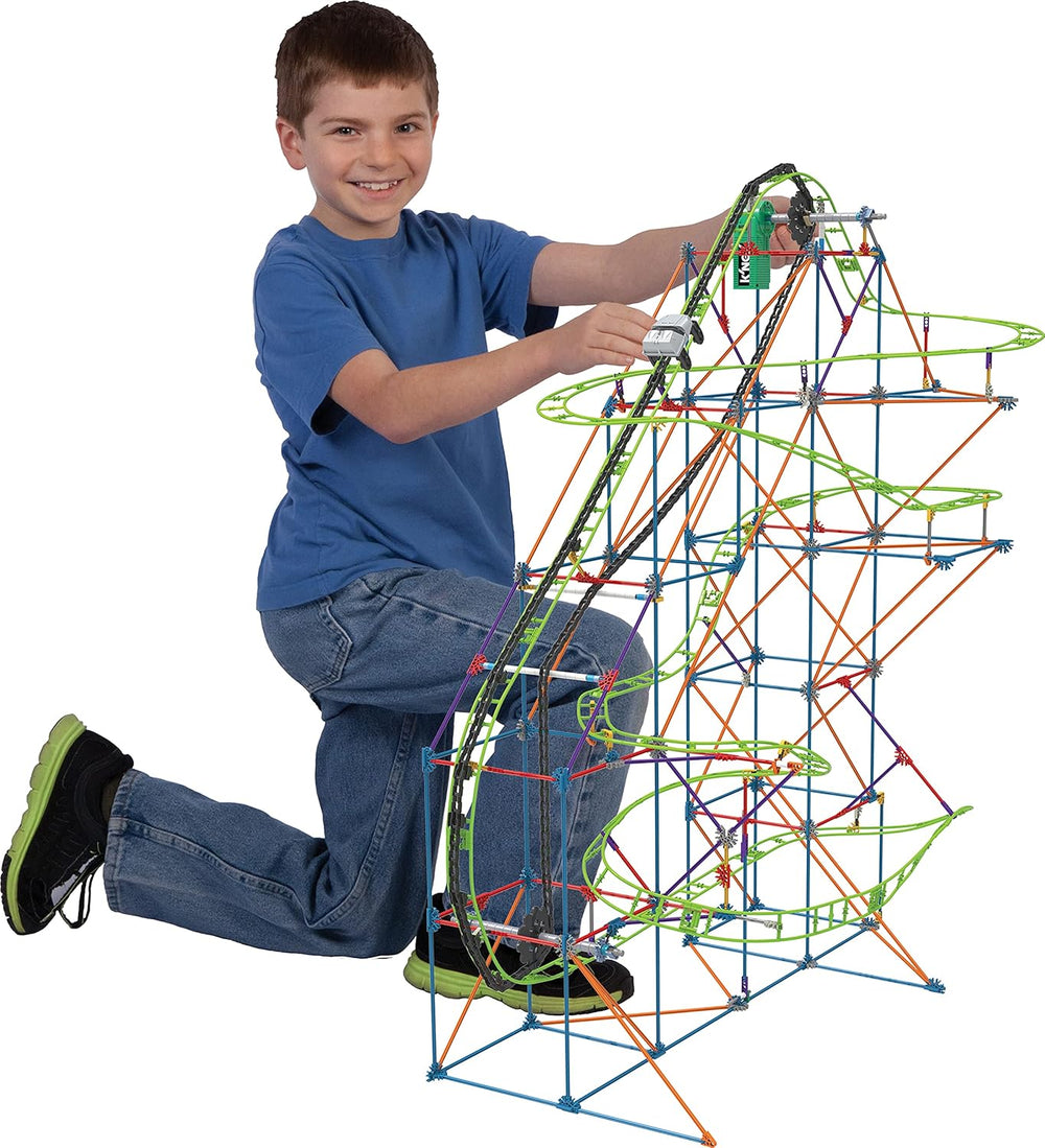 K'NEX 51438 Kolejka górska Typhoon Frenzy, kolorowy zestaw konstrukcyjny 2 w 1 dla chłopców i dziewcząt, zabawka o długości 19 stóp, 640-częściowy zestaw do budowania dla dzieci w wieku 9 lat +