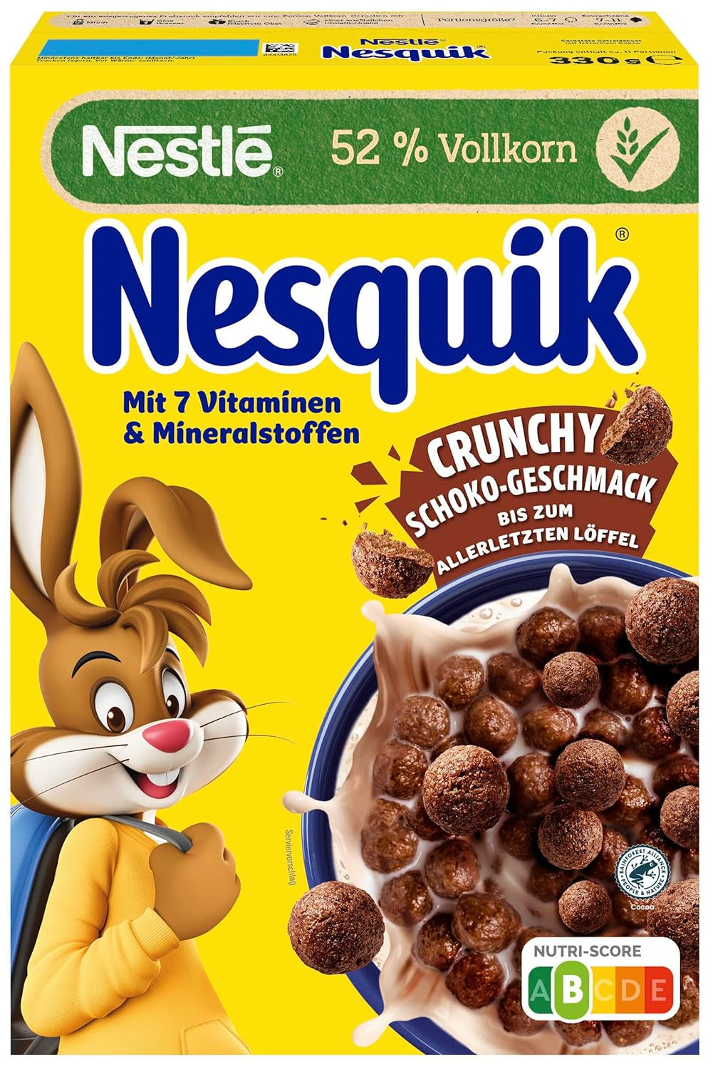 Nesquik Nestlé Nesquik Crunchy Breakfast, Płatki śniadaniowe z czekoladą i pełnymi ziarnami, 1 opakowanie (1 x 330g)