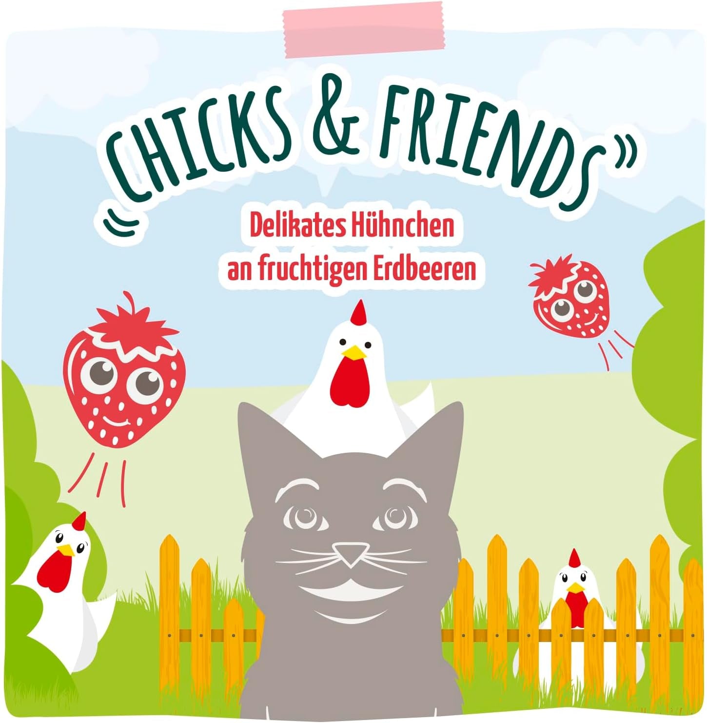 MjAMjAM – Hrană umedă premium pentru pisici - pui delicat cu căpșuni fructate 400g, pachet de 6 (6 x 400g), naturală cu carne suplimentară